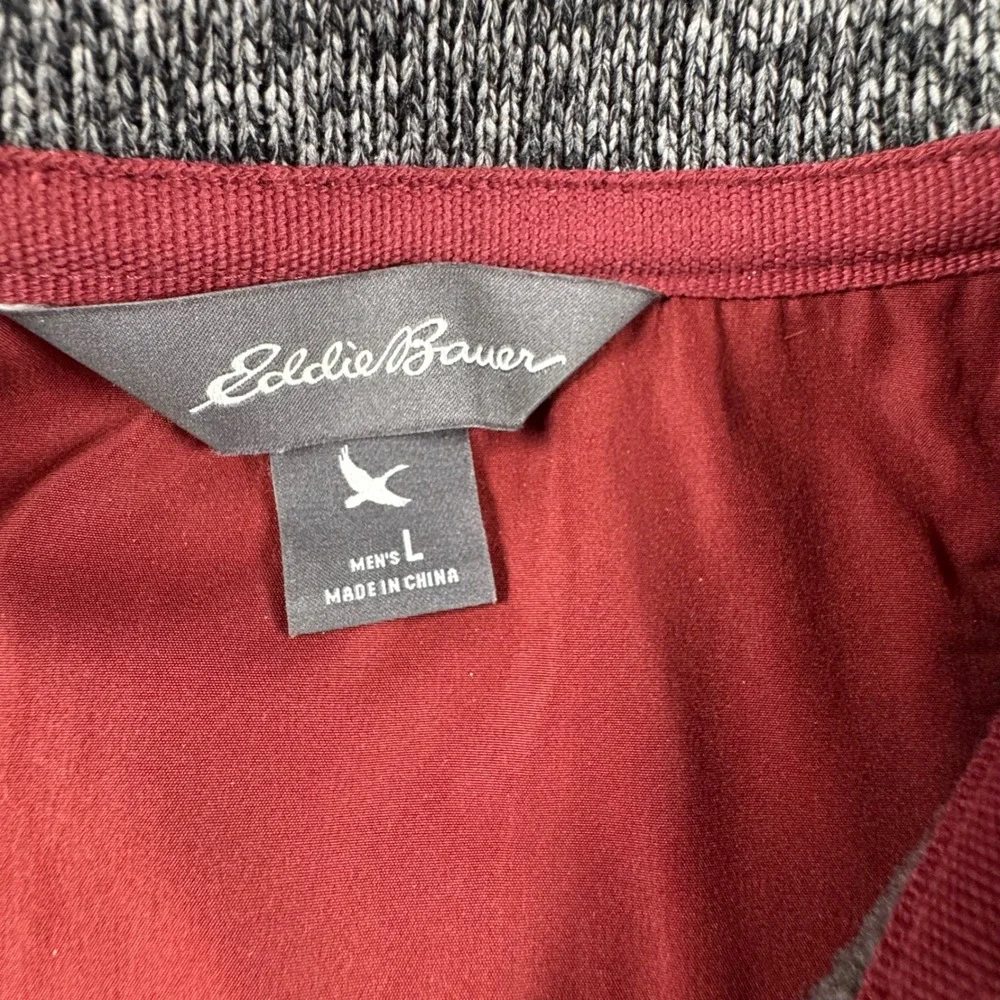 Eddie Bauer Mens Large Gray Marled Fleece Quarter Snap Pullover Sweater Jacket